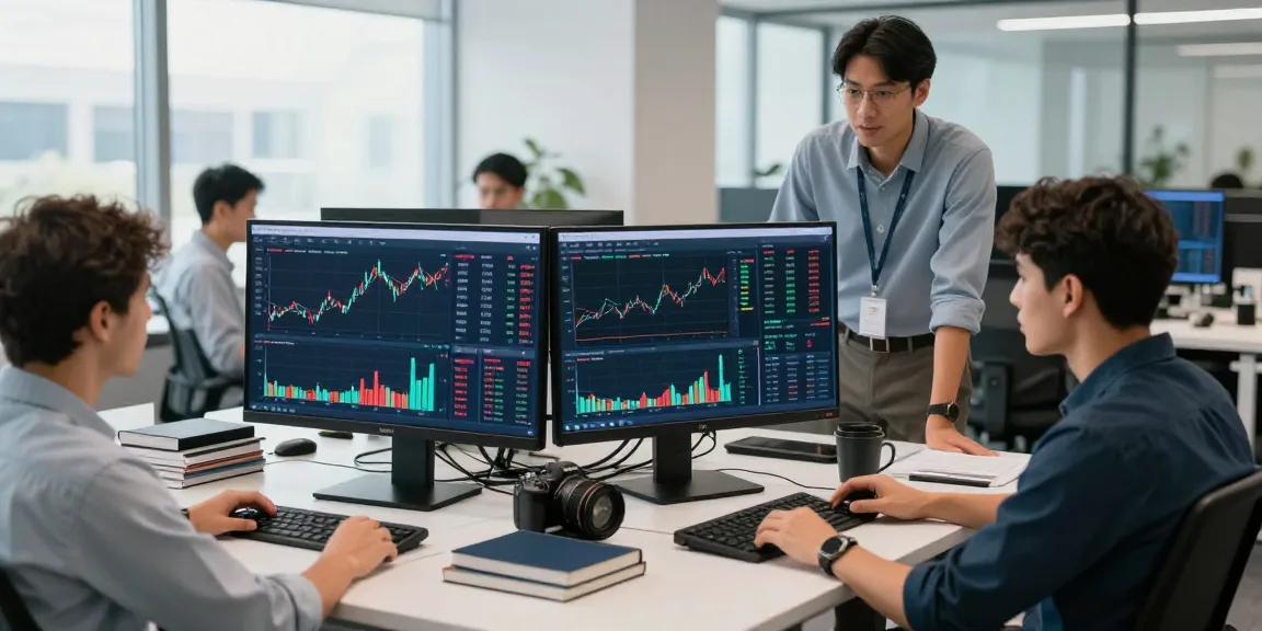 AiCoin用户在现代交易办公室与市场数据互动,展示高效的交易体验。